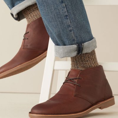 Fortune924| Tan Brown Leather Desert Boots