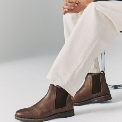 Fortune933| Brown Waxy Leather Chelsea Boots