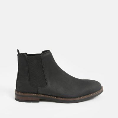 Fortune932| Black Waxy Leather Chelsea Boots