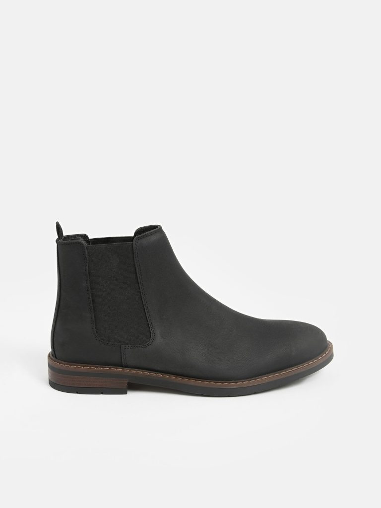 Fortune932| Black Waxy Leather Chelsea Boots