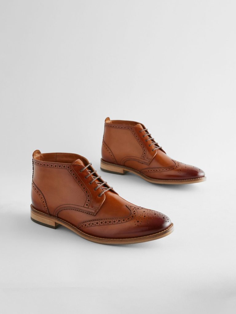 Fortune926| Tan Brown Leather Brogue Boots
