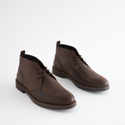 Fortune921| Brown Waxy Leather Chukka Boots