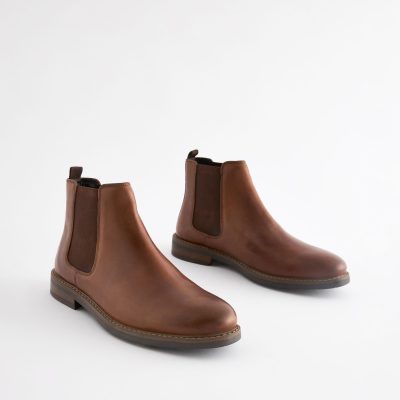 Fortune917| Tan Brown Waxy Leather Chelsea Boots