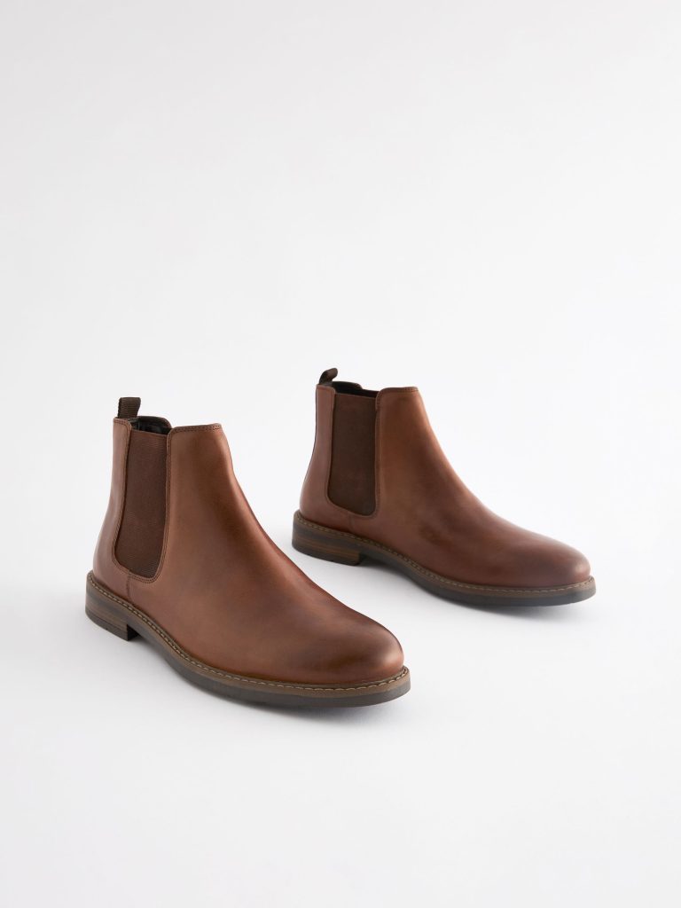 Fortune917| Tan Brown Waxy Leather Chelsea Boots