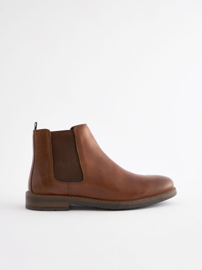Fortune917| Tan Brown Waxy Leather Chelsea Boots - Image 3