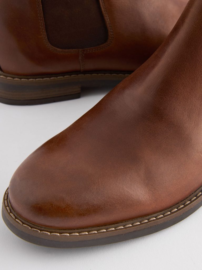 Fortune917| Tan Brown Waxy Leather Chelsea Boots - Image 5