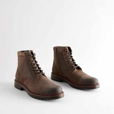 Fortune920| Brown Leather Toe Cap Boots