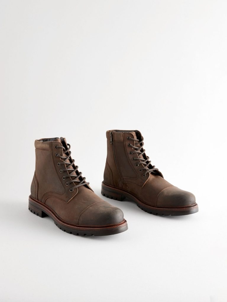 Fortune920| Brown Leather Toe Cap Boots